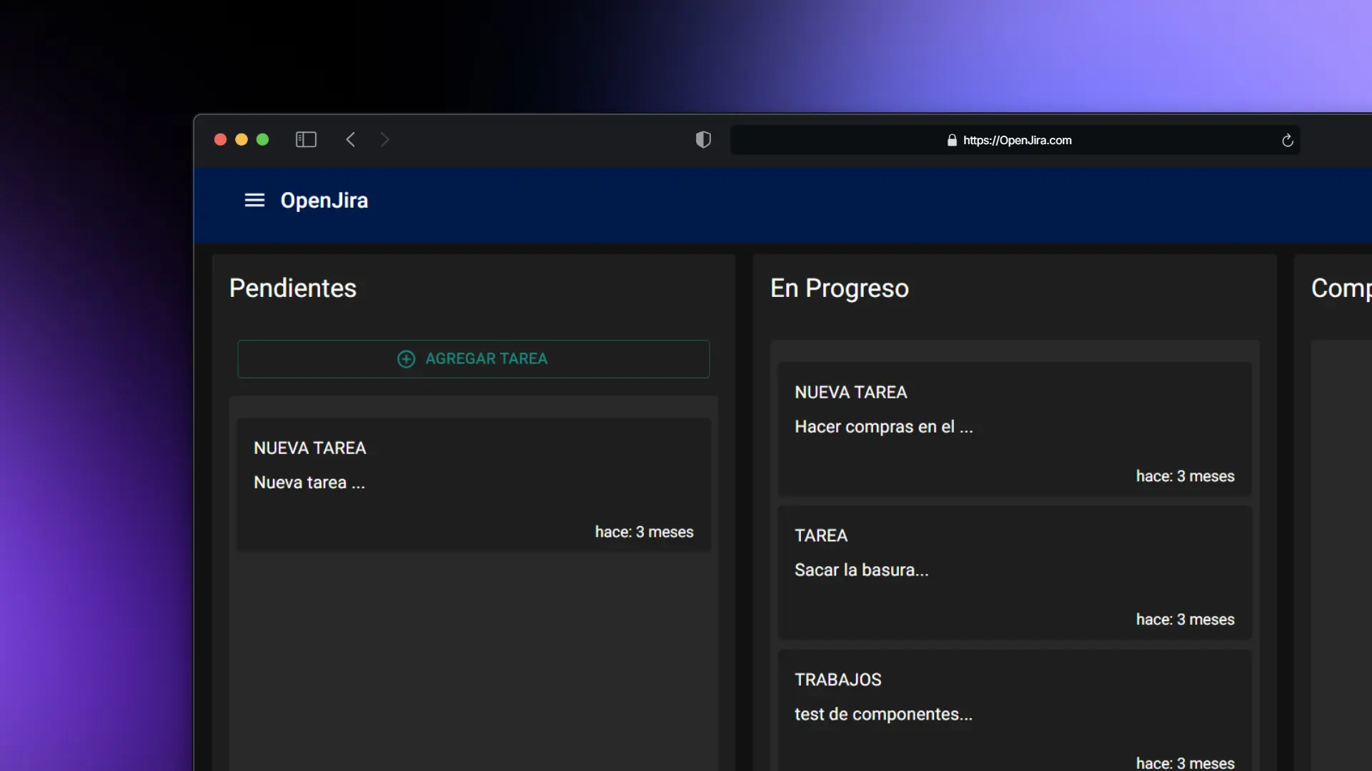 Open Jira - Aplicación web diseñada para la gestión de proyectos.